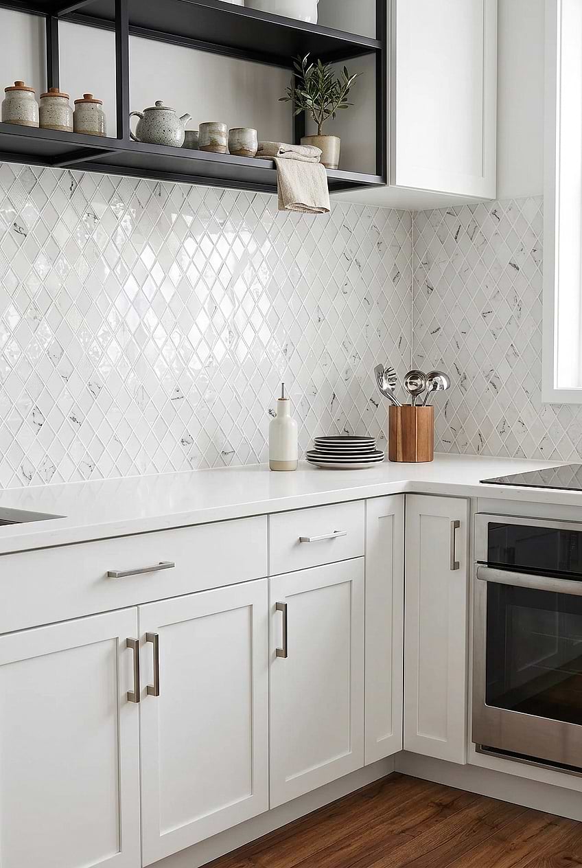 White Gray Rhomboid Glass Mosaic Backsplash Tile BA5502
