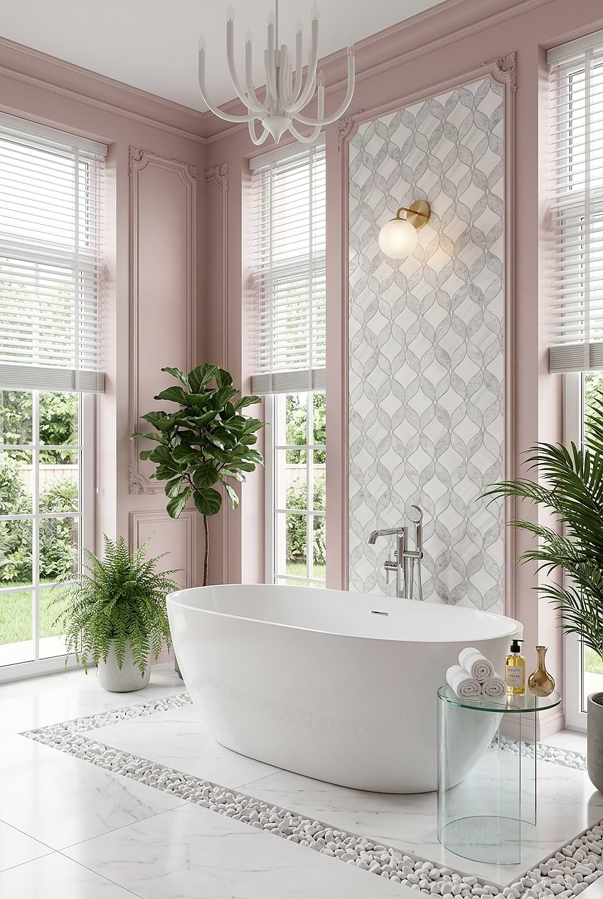 White Gray Waterjet Bathroom Accent Wall Tile BA6317