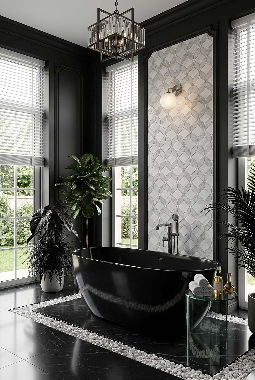 White Gray Waterjet Marble Bathtub Accent Wall Tile BA6317