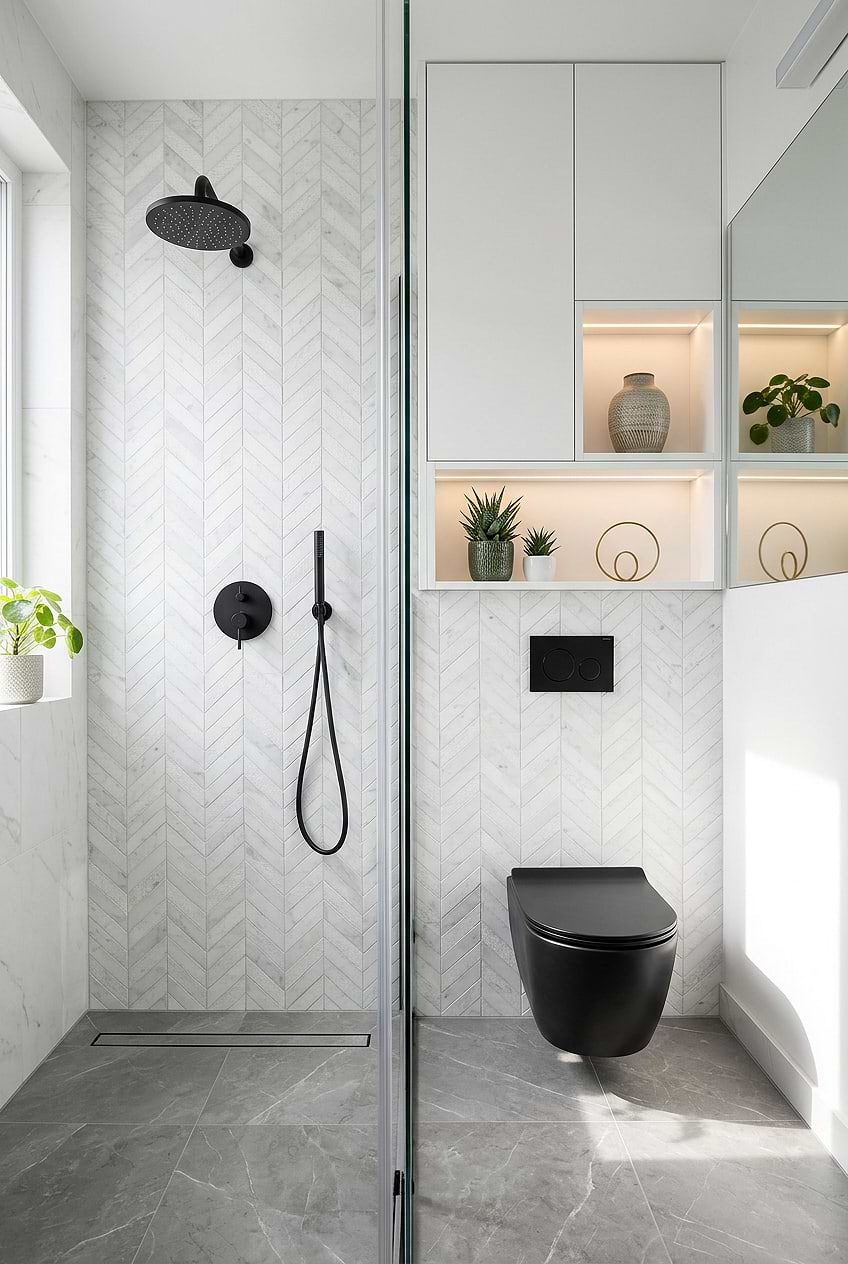 White Marble Chevron Bathroom Tile BA631613