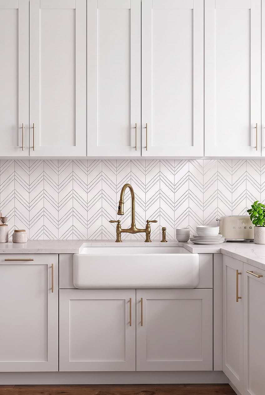 White Marble Chevron Farmhouse Backsplash BA6301