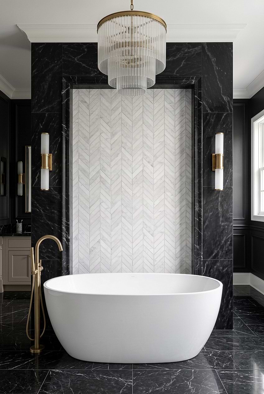 White Marble Chevron Luxury Bathroom Wall Tile BA631613