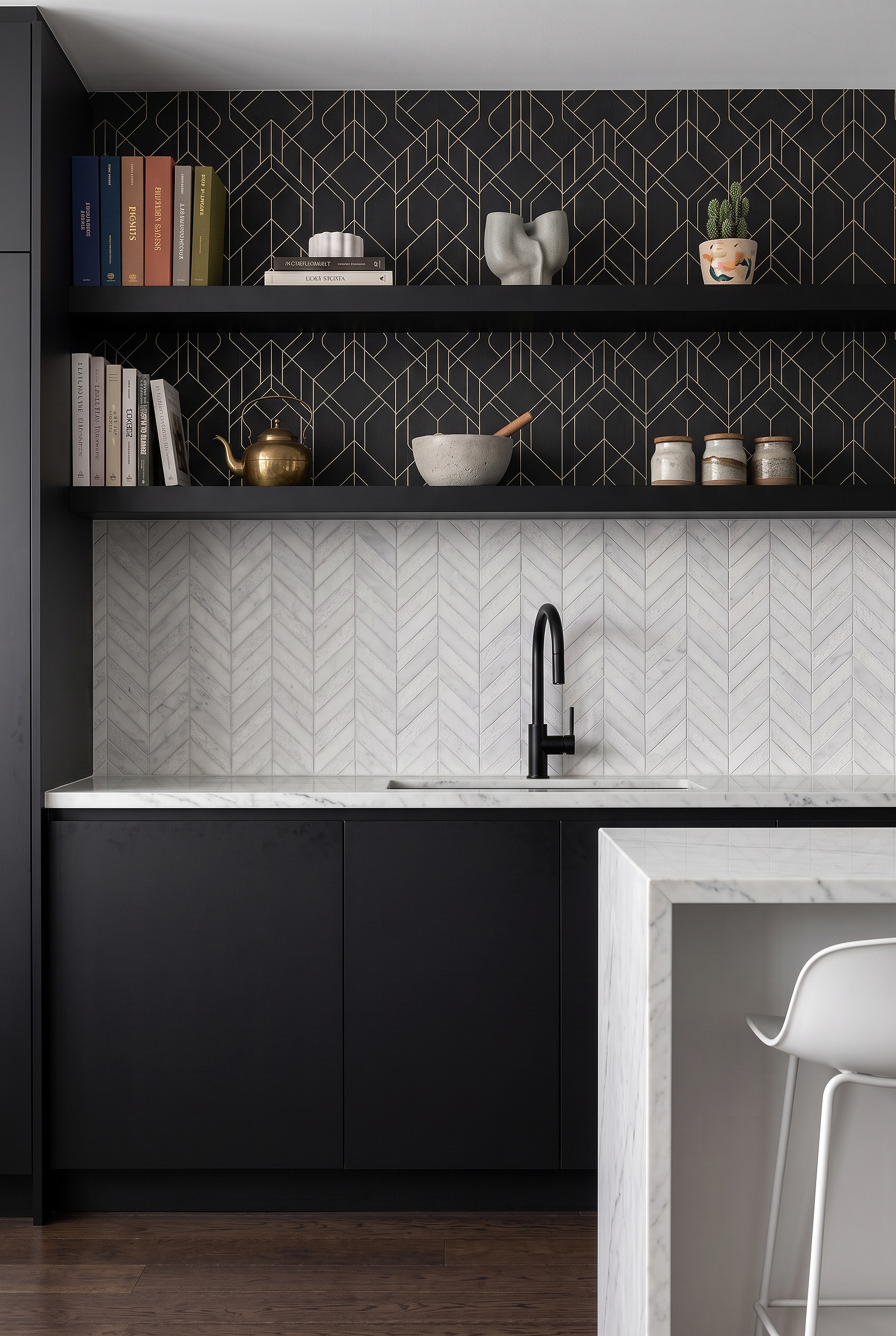 White Marble Chevron Modern Kitchen Backsplash Tile BA631613