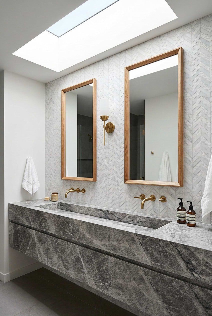 White Marble Chevron Textured Bathroom Tile BA631613