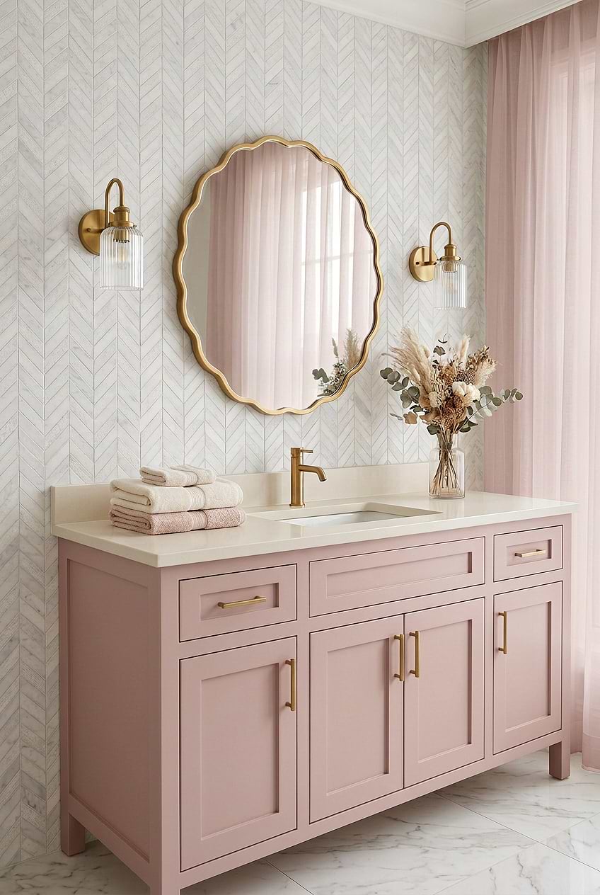White Marble Chevron Vanity Wall BA631613