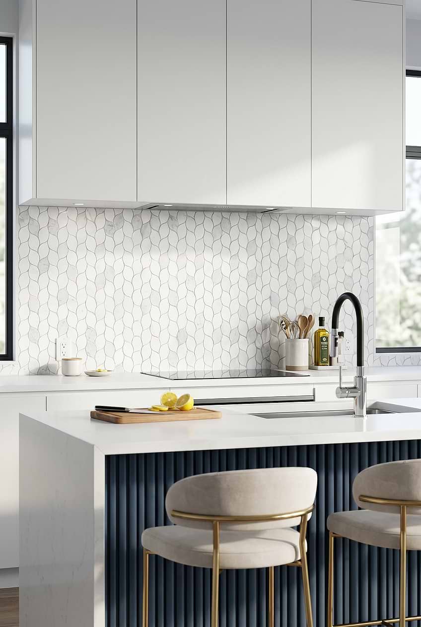 White Marble Leaf Mosaic Backsplash BA6316