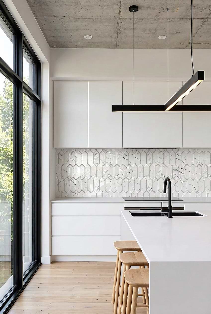 White Marble Look Glass Picket Backsplash BA5504 White Marble Look Glass Picket Backsplash BA5504