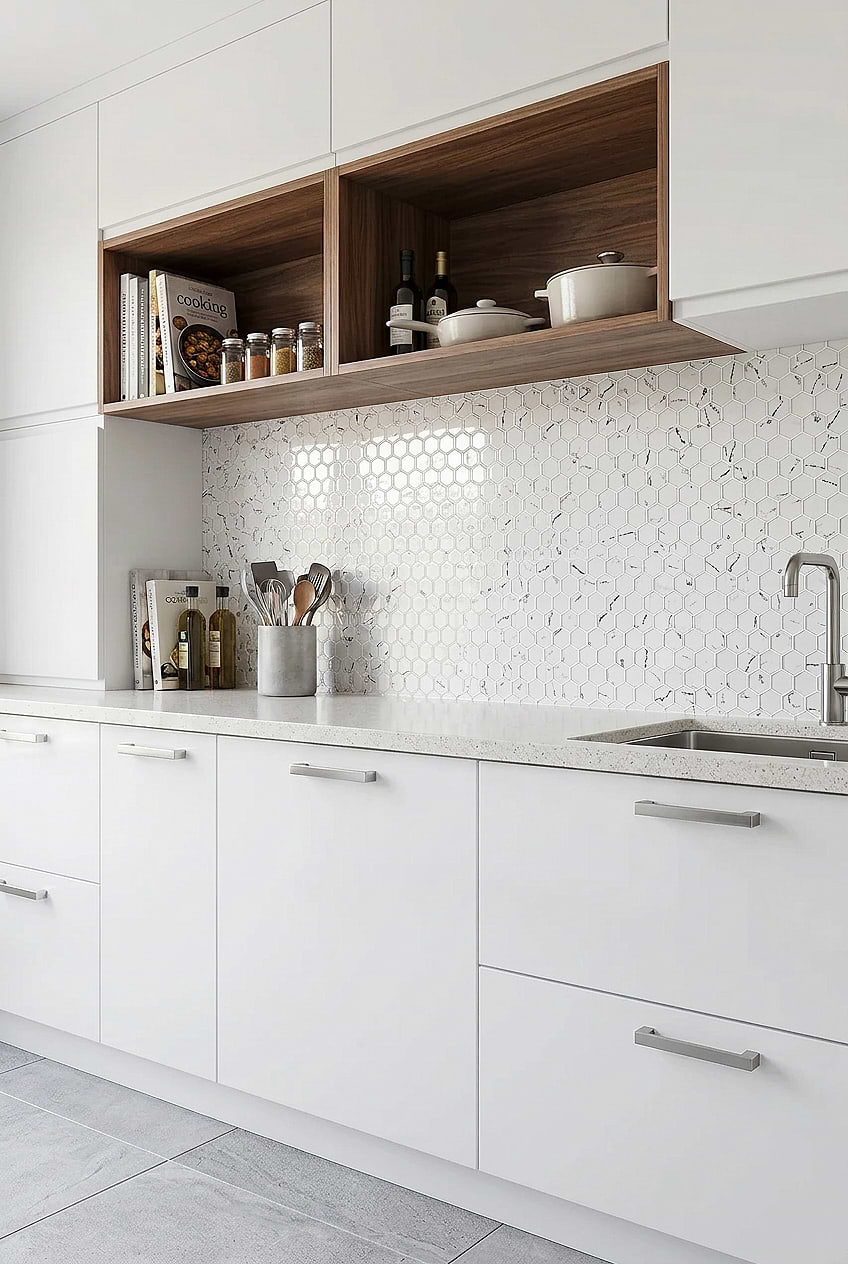 White Marble Look Hexagon Glass Mosaic Tile BA5509