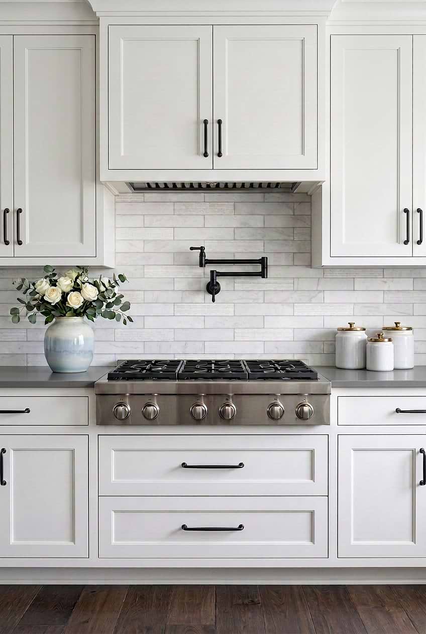 White Marble Subway Transitional Kitchen Tile BA8035