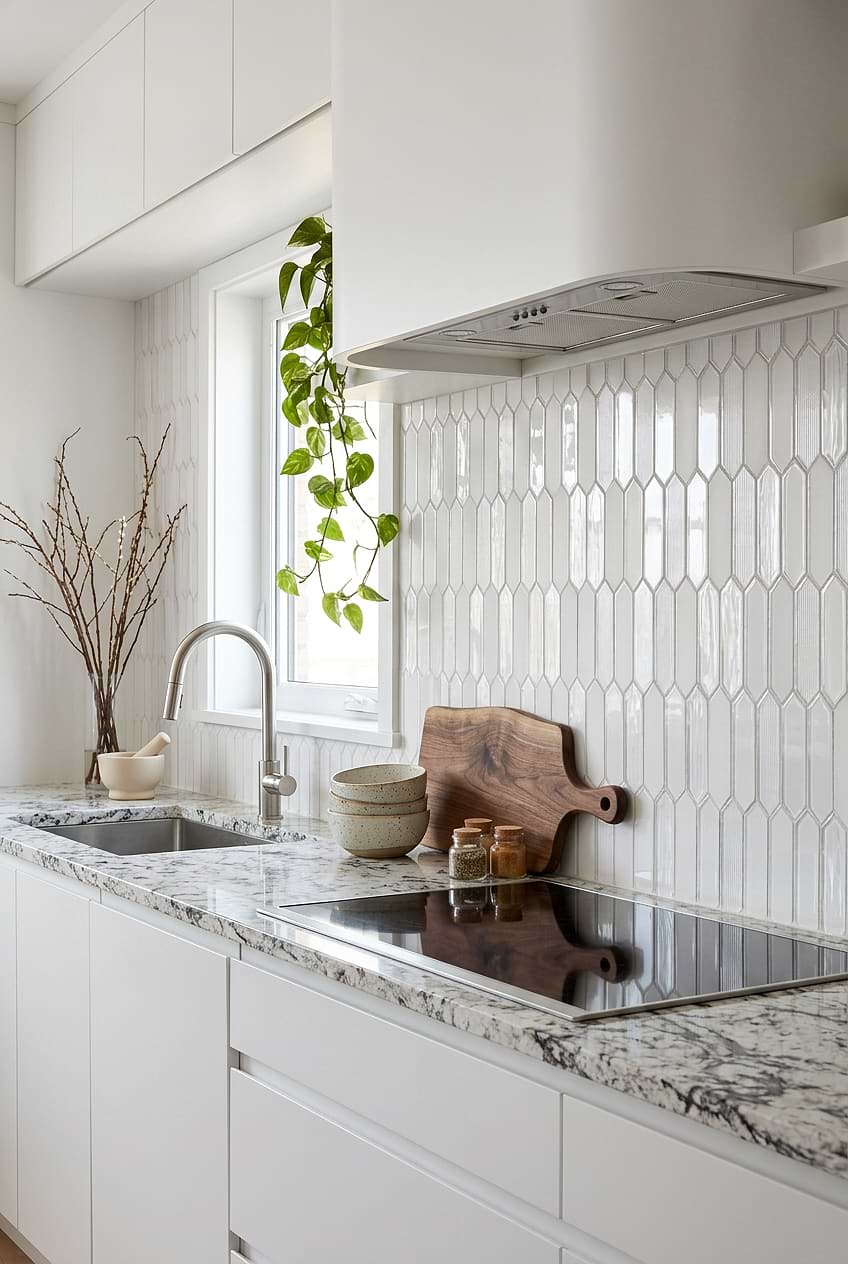 White Pearl Glass Picket Modern Kitchen Tile BA6701