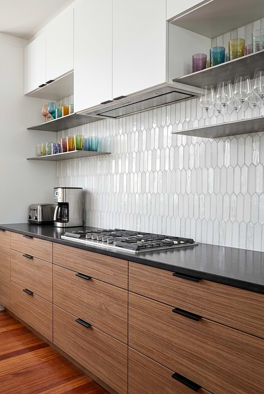 White Pearl Glass Picket Mosaic Backsplash Tile BA6701 
