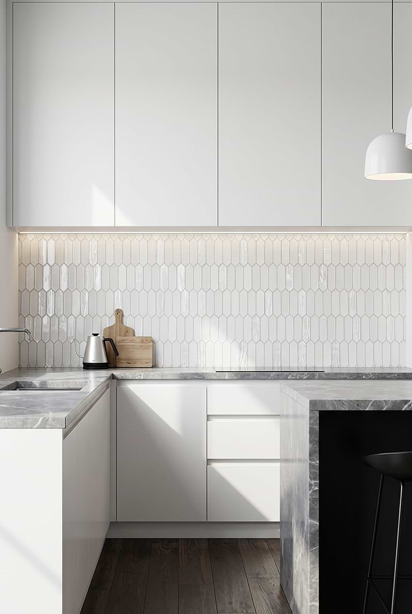 White Pearl Glass Picket Mosaic Kitchen Backsplash Tile BA6701