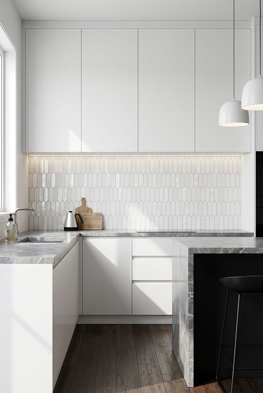 White Pearl Glass Picket Mosaic Tile Timeless Kitchen Backsplash BA6701 White Pearl Glass Picket Mosaic Tile Timeless Kitchen Backsplash BA6701
