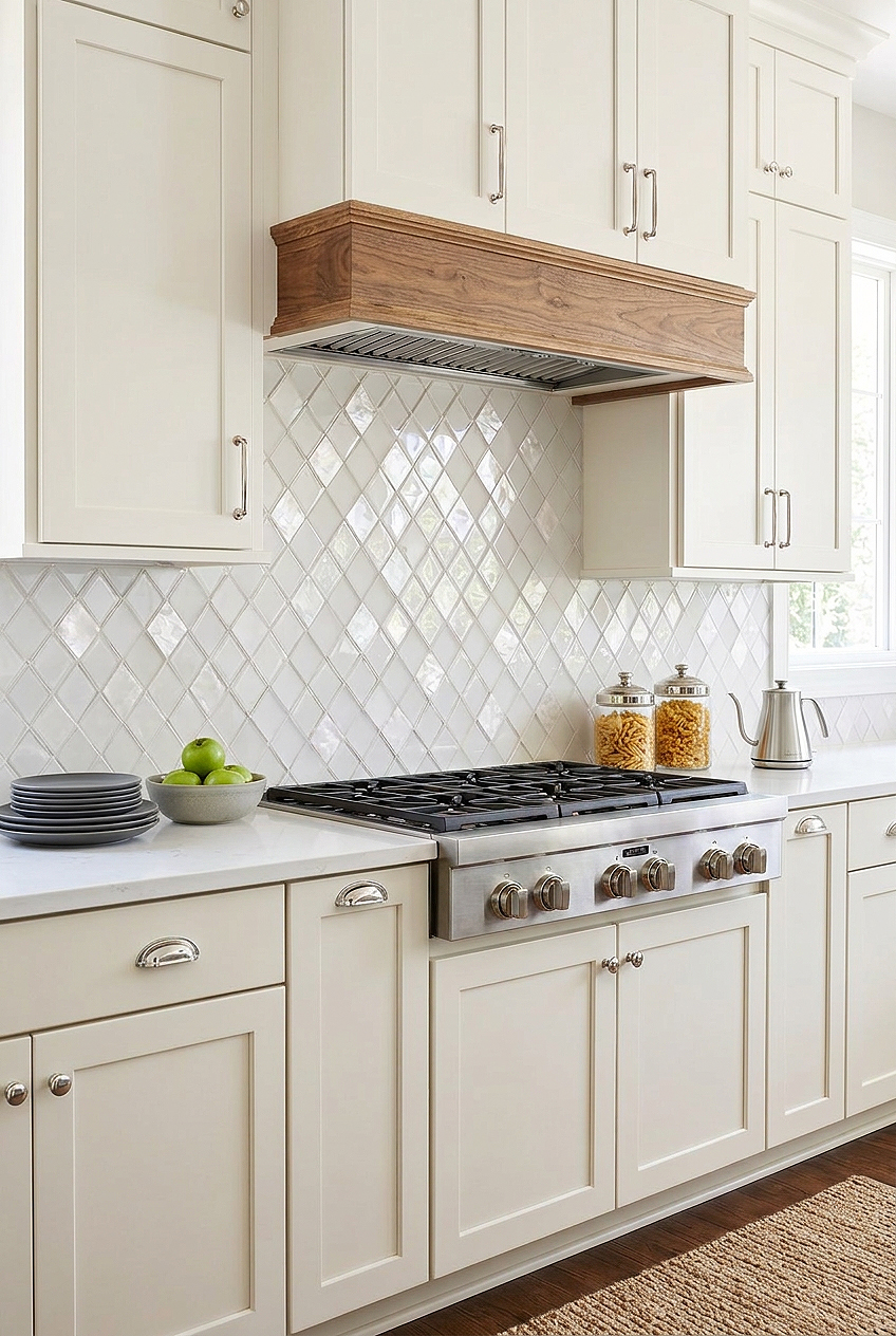 White Pearl Glass Shell Diamond Backsplash Tile BA6706