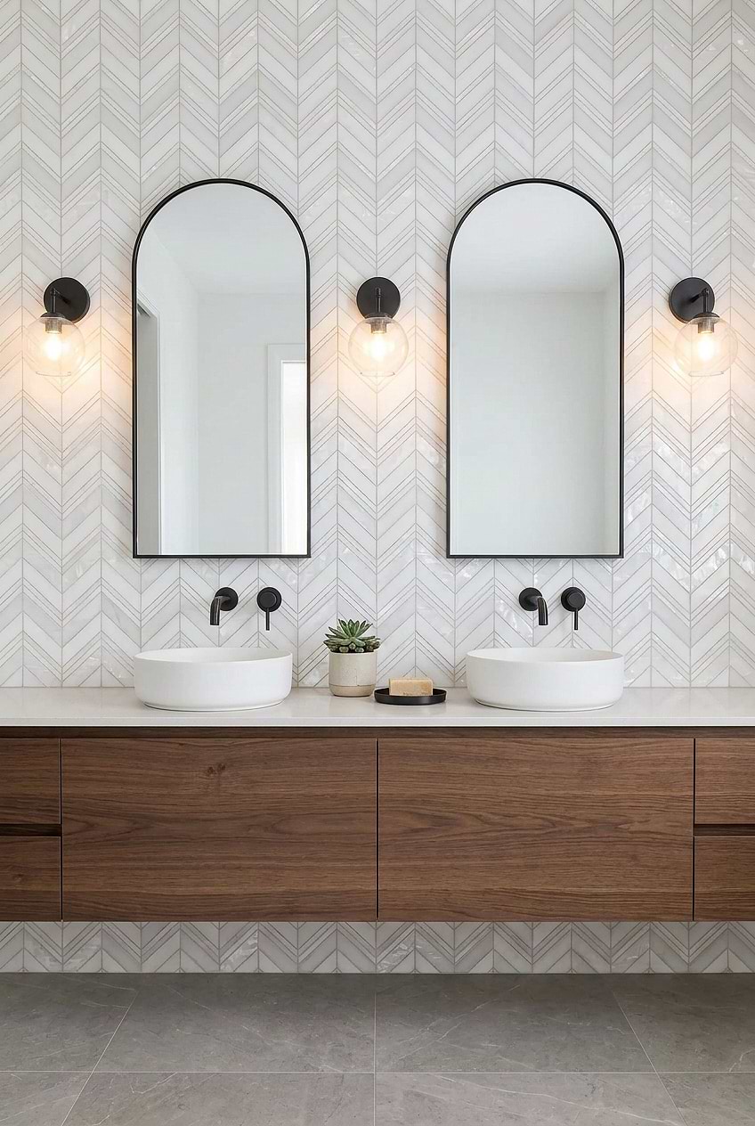 White Pearl Marble Chevron Bathroom Backsplash Tile BA8030