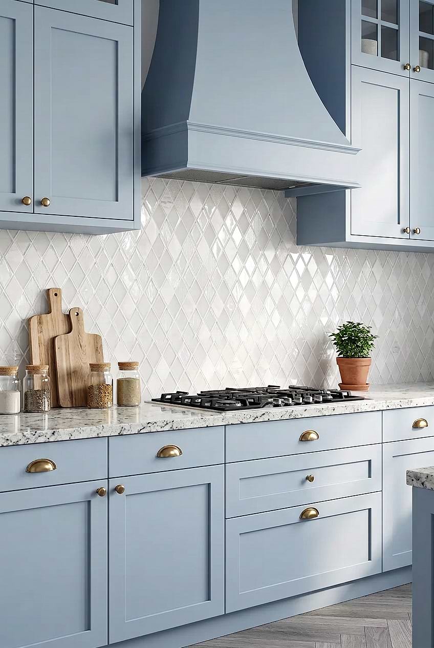 White Rhomboid Backsplash for Granite Countertops BA62046