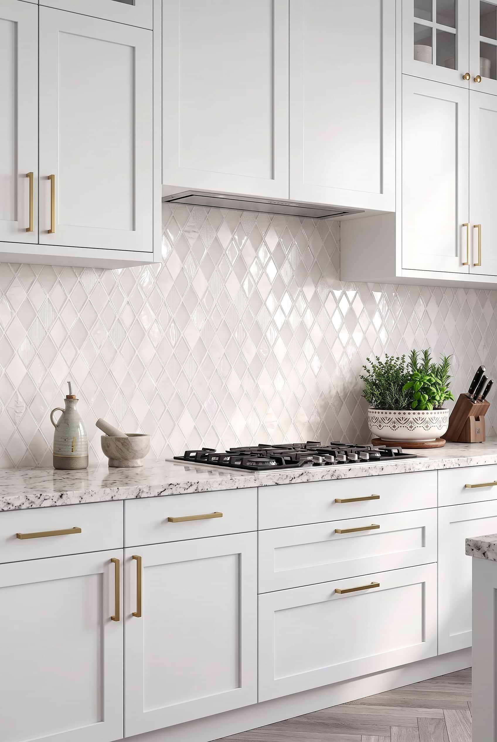 White Rhomboid Shell Marble Glass Backsplash Tile BA62046