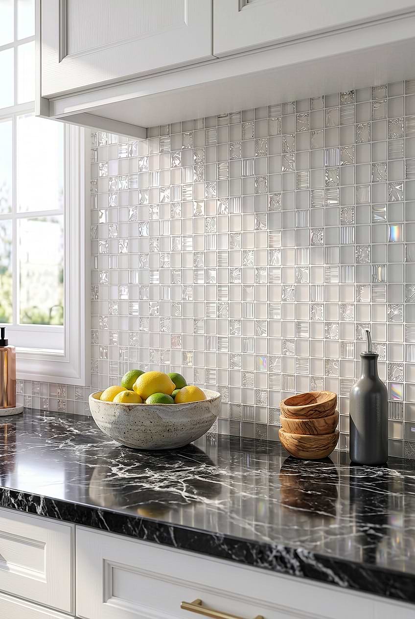 White Shell Crackle Glass Mosaic Tile BA6705
