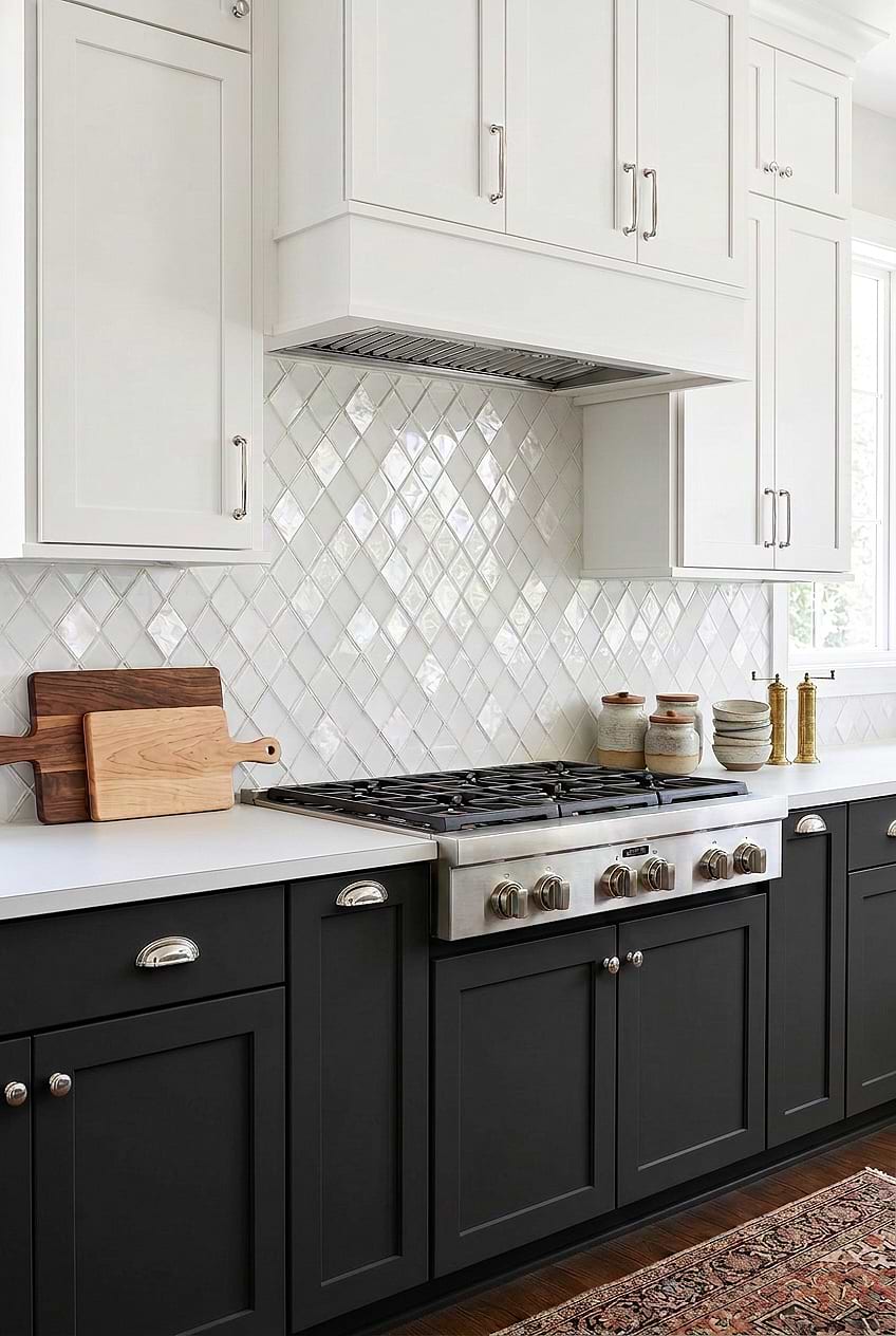 White Shell Glass Diamond Kitchen Backsplash Tile BA6706
