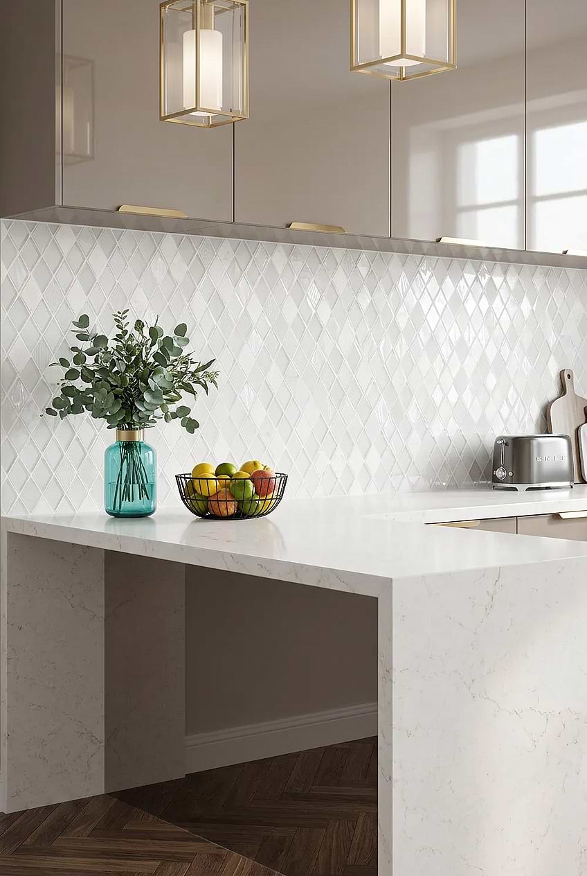 White Shell Glass Marble Rhomboid Backsplash BA62046