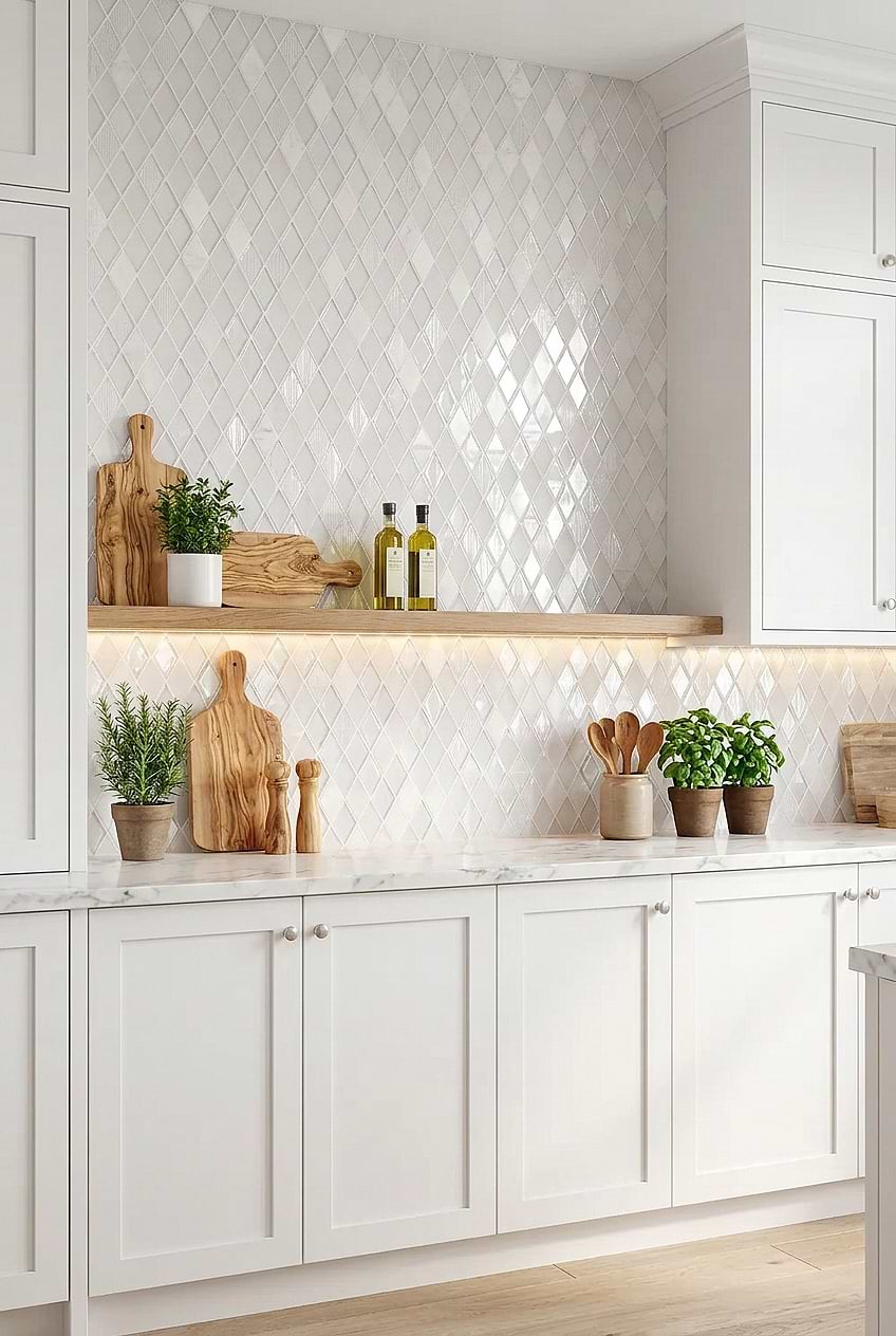 White Shell Glass Marble Rhomboid Backsplash Tile BA62046 White Shell Glass Marble Rhomboid Backsplash Tile BA62046