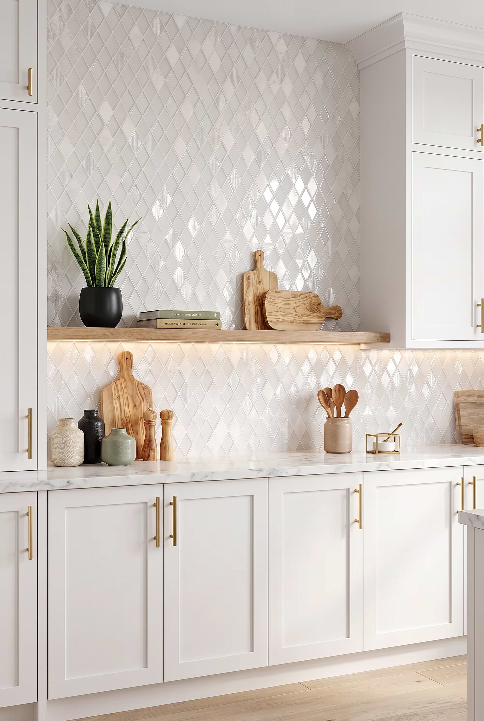 White Shell Glass Marble Rhomboid Backsplash Tile BA62046