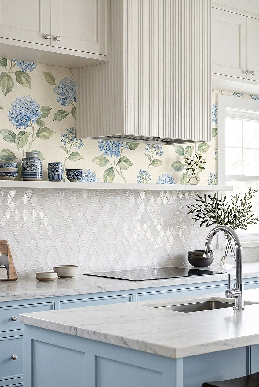 White Shell Glass Marble Rhomboid Backsplash Tile BA62046