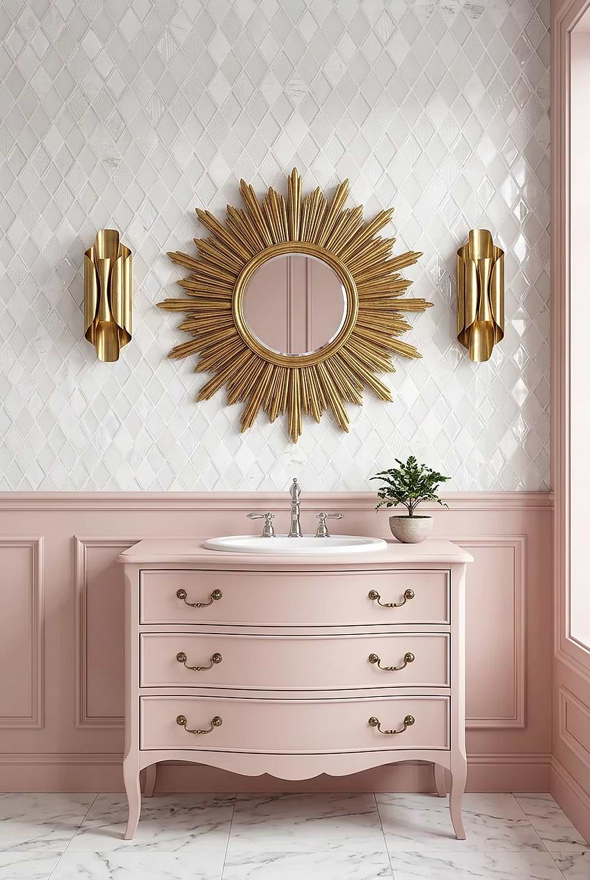 White Shell Glass Rhomboid Bathroom Tile BA62046