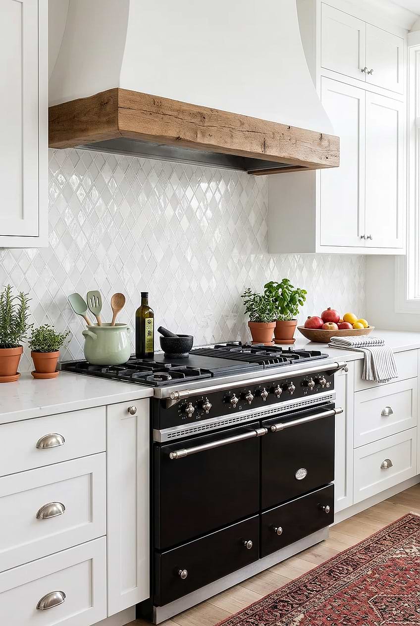 White Shell Glass Rhomboid Mosaic Farmhouse Backsplash BA62046