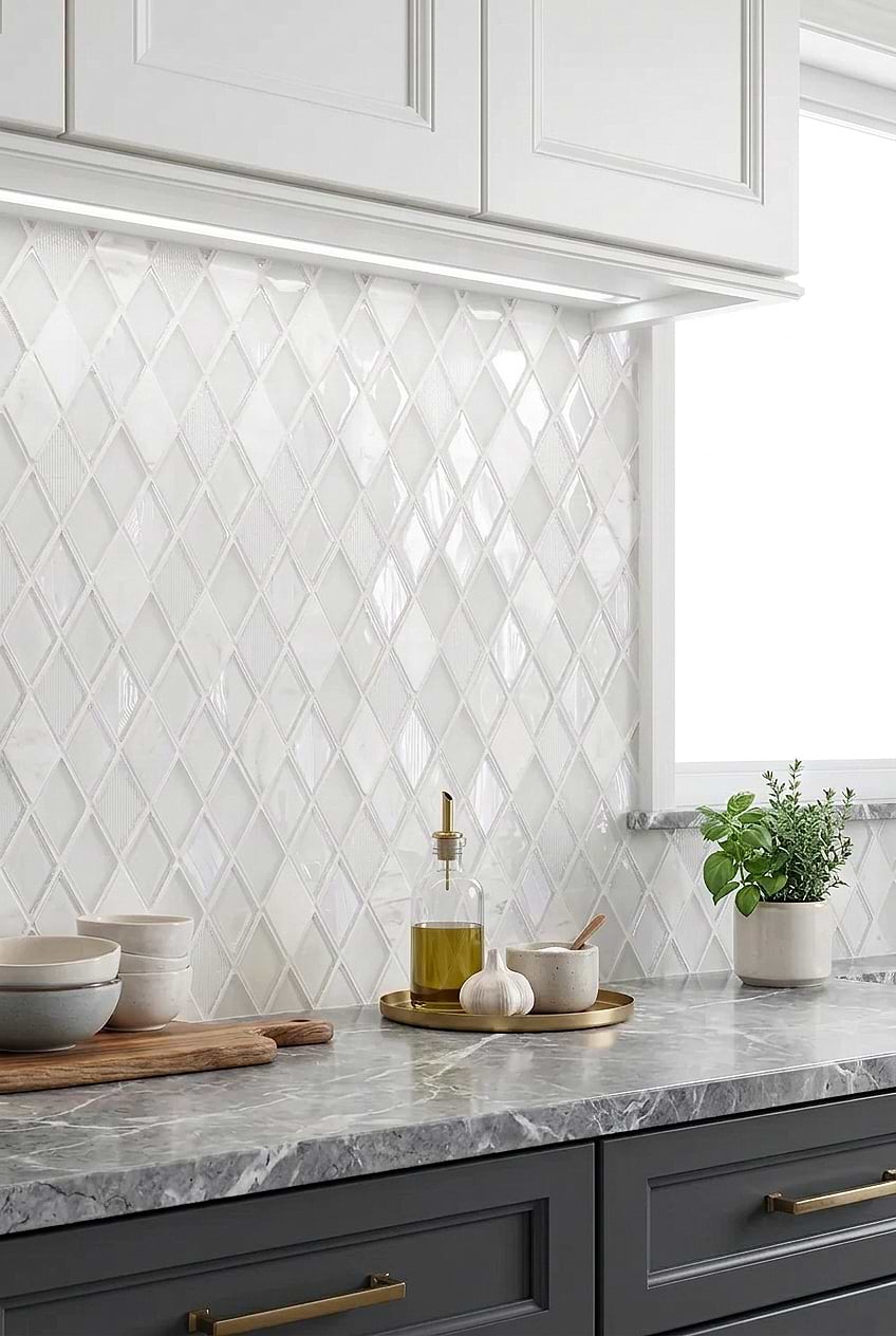 White Shell Marble Rhomboid Mosaic BA62046