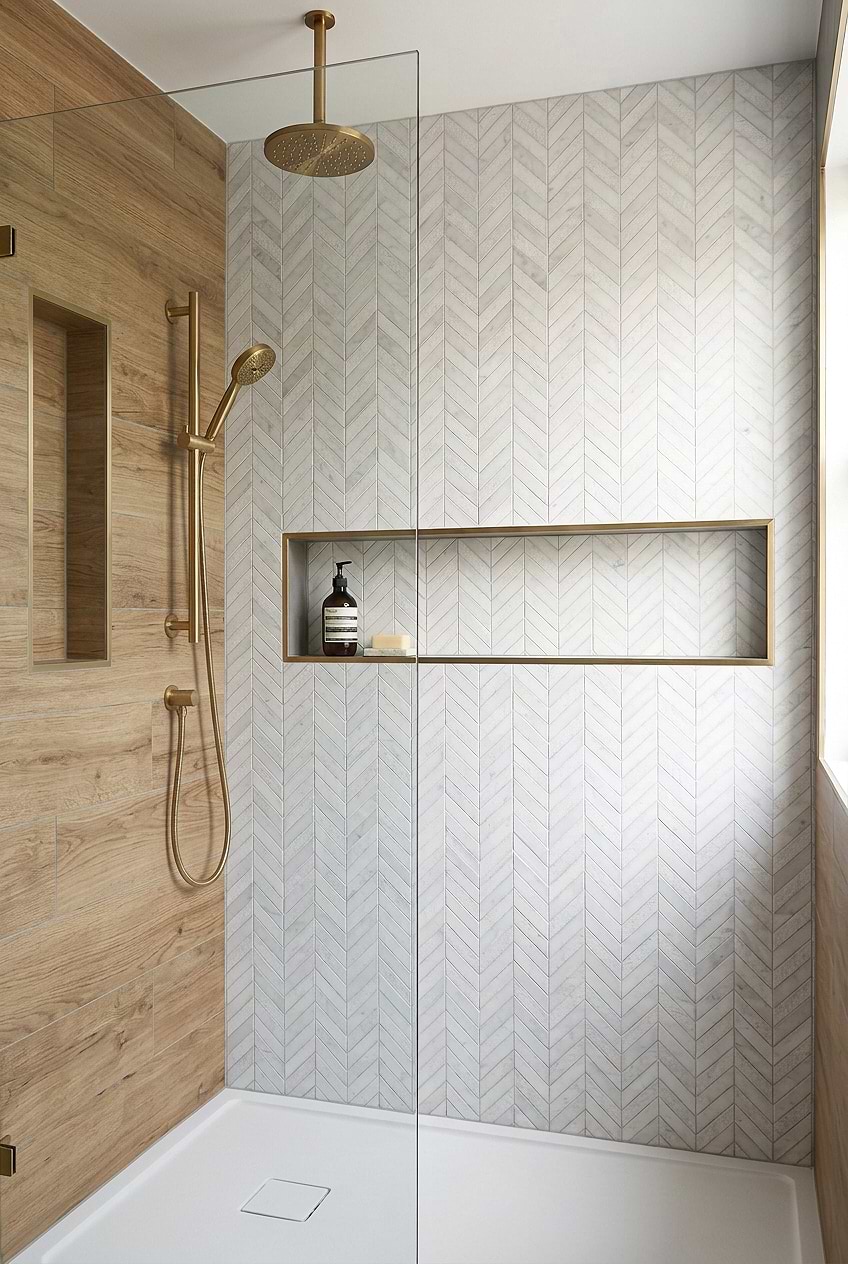 White Textured Marble Chevron Shower Wall Tile BA631613 White Textured Marble Chevron Shower Wall Tile BA631613