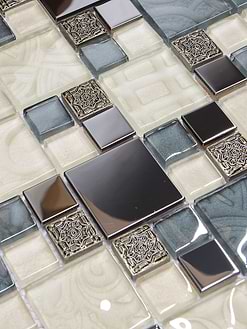 Beige Blue Black Glass Metal Kitchen Backsplash Tile BA1108 3