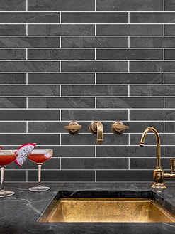 Black long slate subway backsplash tile BA1045