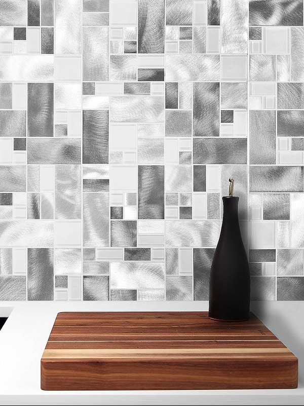 Modern Glass Metal Gray Backsplash tile BA1118
