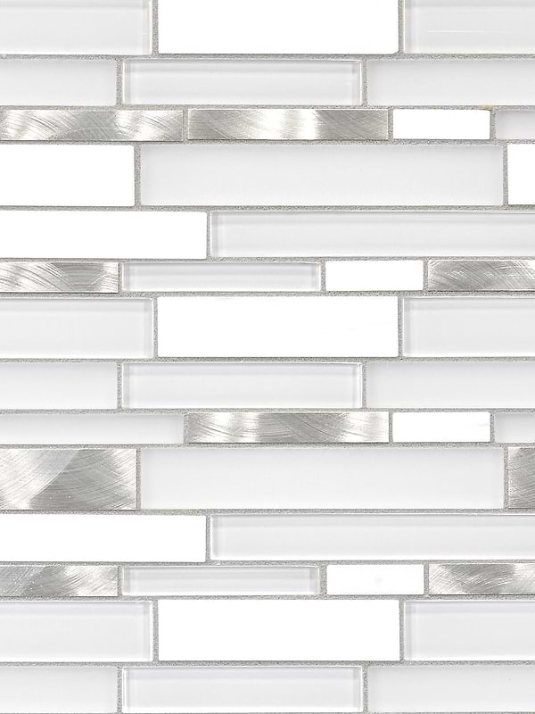 White Interlocking Marble Glass Metal Backsplash Tile 6 BA62032