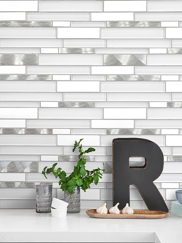 White Marble Glass Metal Backsplash Tile BA62032