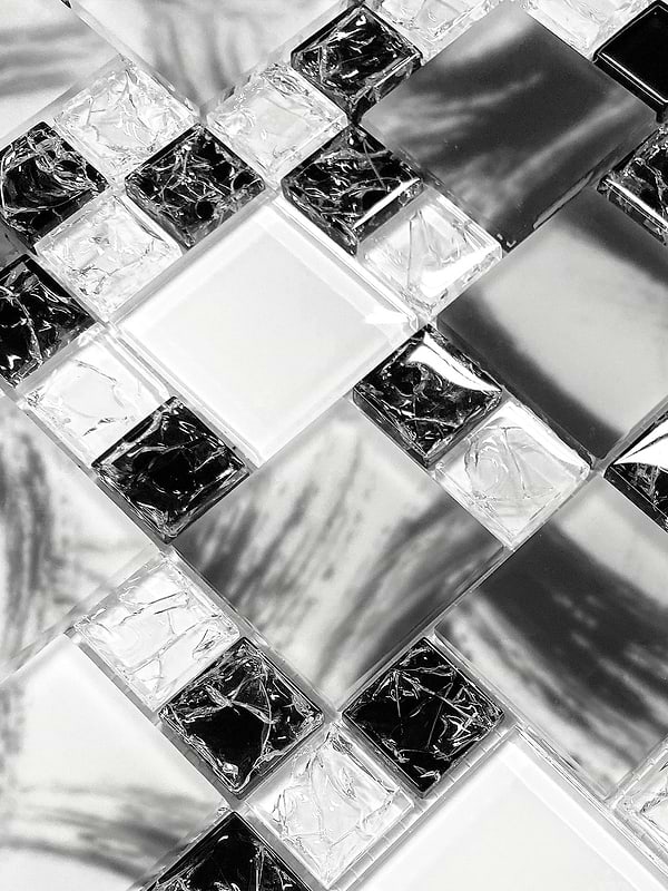 Black White Glass Mosaic Backsplash Tile BA64002