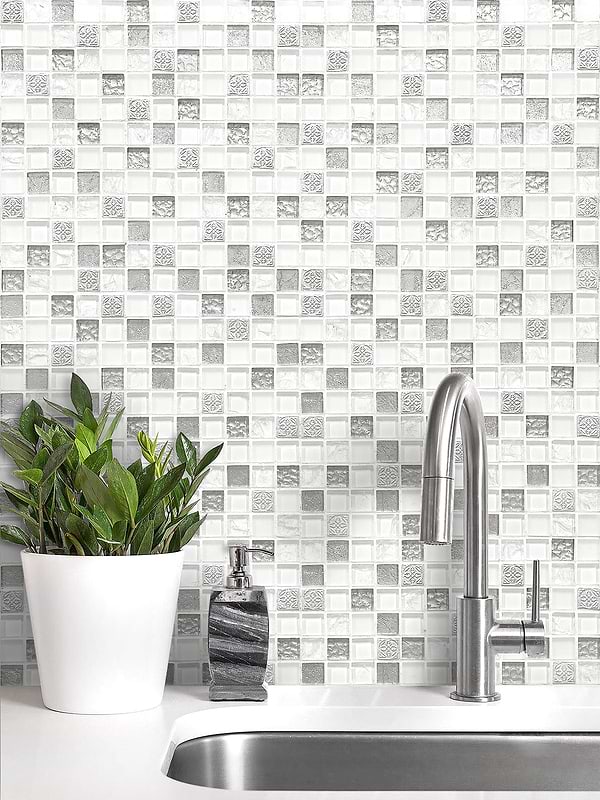 White Silver Mosaic Backsplash Tile BA1206