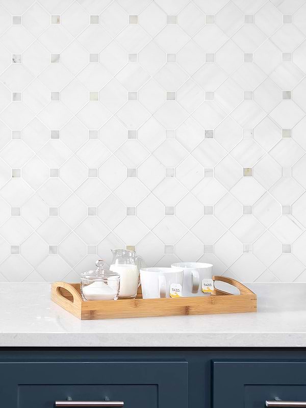 White Gray Dot Marble Mosaic Backsplash Tile BA6304