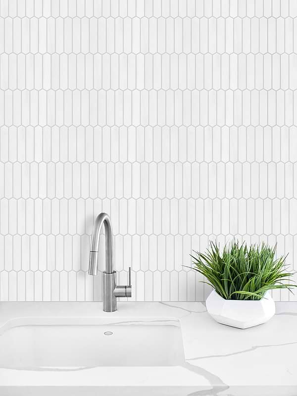 White Marble Small Picket Design Backsplash Mosaic Tile BA6302 1