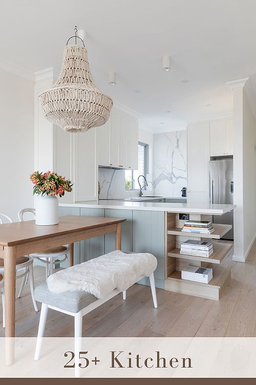 White Kitchen with Marble Backsplash