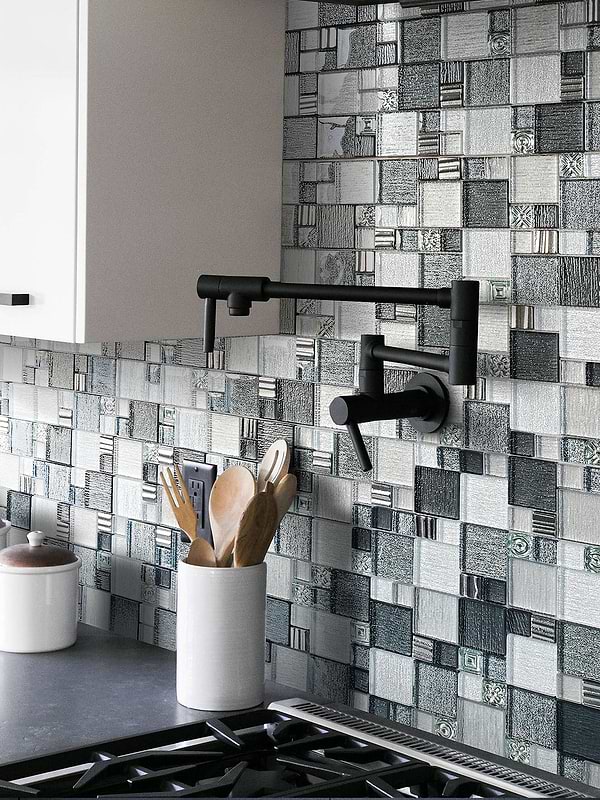 Black White Kitchen Gray Black Metallic Textured Glass Backsplash Tile BA8004