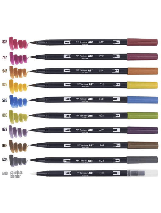 Dual Brush Pen Art Markers, MUTED PALETTE, 10-Pack