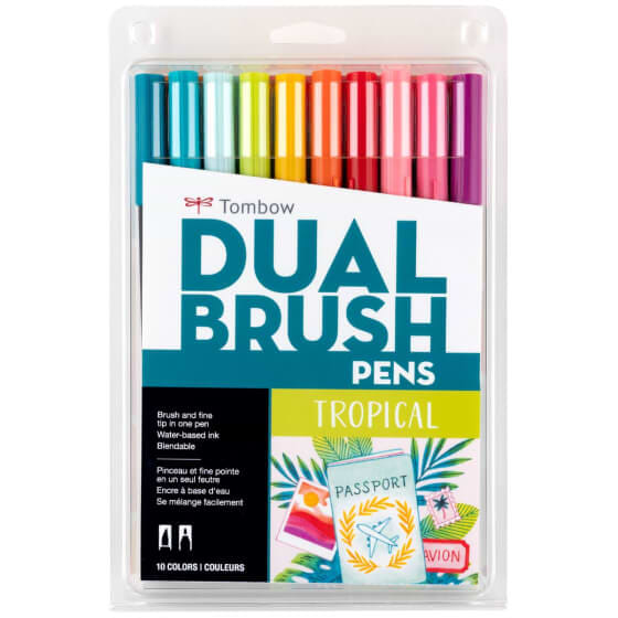Dual Brush Pen Art Markers, TROPICAL, 10-Pack