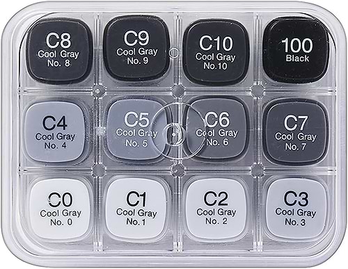 סט קופיק קלאסיק 12 יח גווני אפור קר COPIC CLASSIC