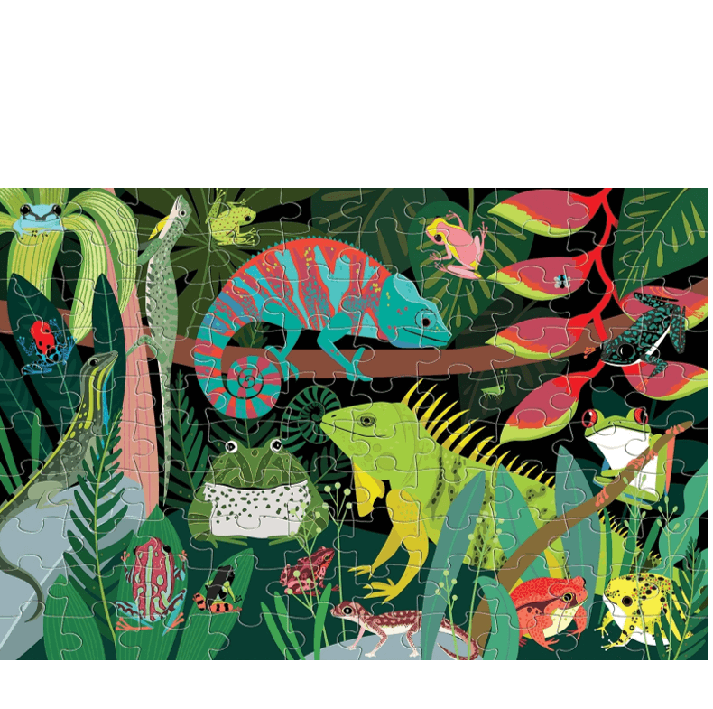 פאזל 100 חלקים צפרדעים ולטאות - זוהר בחושך GLOW IN THE DARK FROGS AND LIZARDS