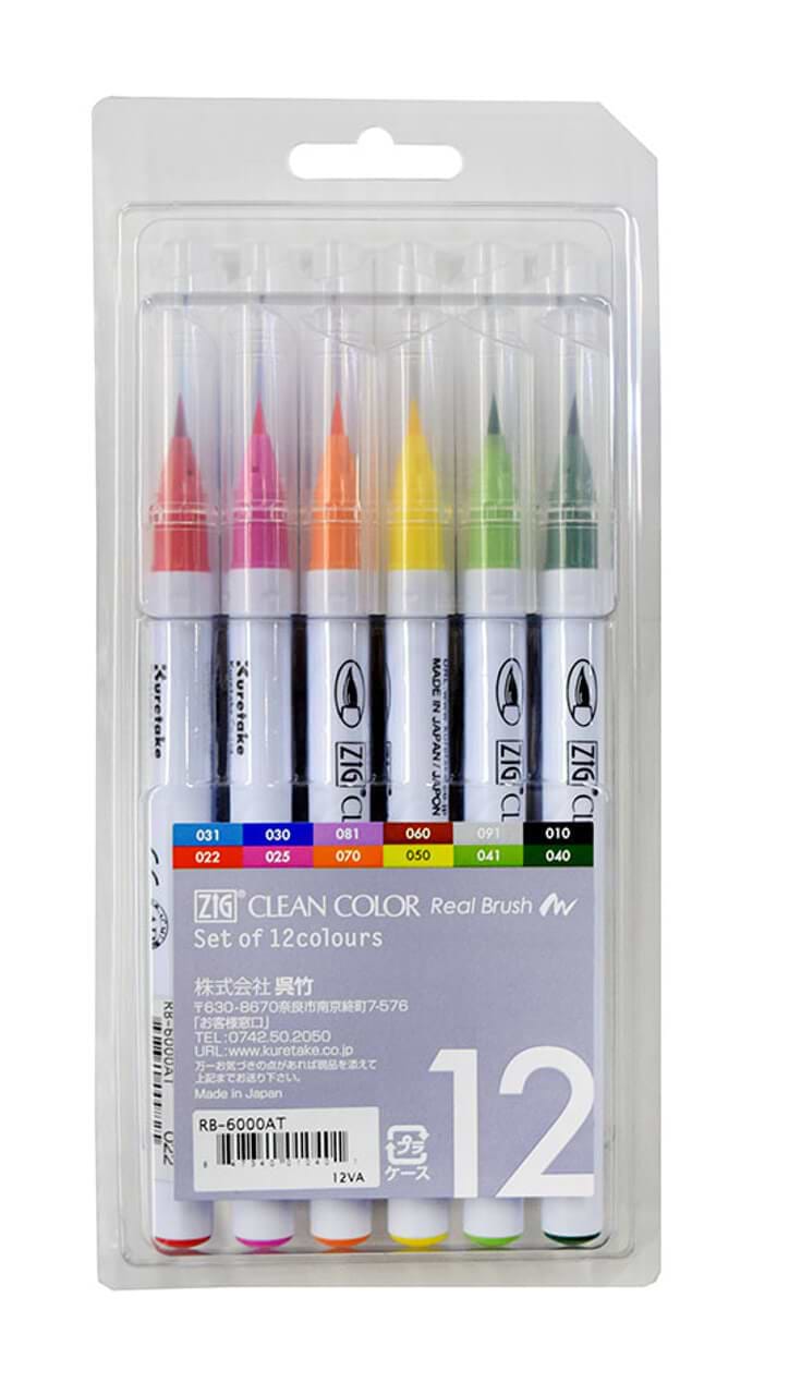 מארז 12 טושי מכחול ZIG CLEAN COLOR REAL BRUSH