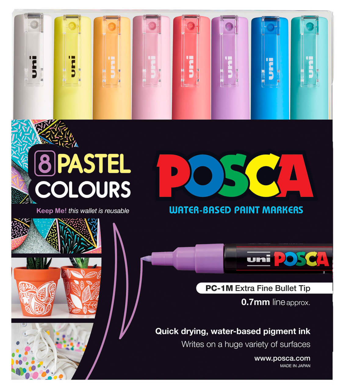 מארז 8 טושי פוסקה גווני פסטל PC-1M POSCA