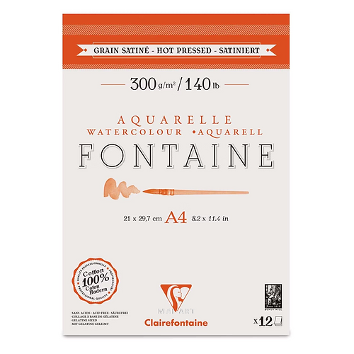 בלוק לצבעי מים 100 אחוז כותנה כבישה חמה 300גרם FONTAINE 21/29.7
