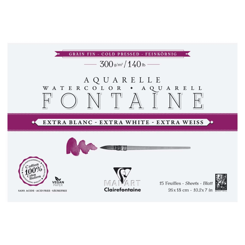 בלוק לצבעי מים 100 אחוז כותנה כבישה קרה EXTRA WHITE 300 גרם FONTAINE 26/18